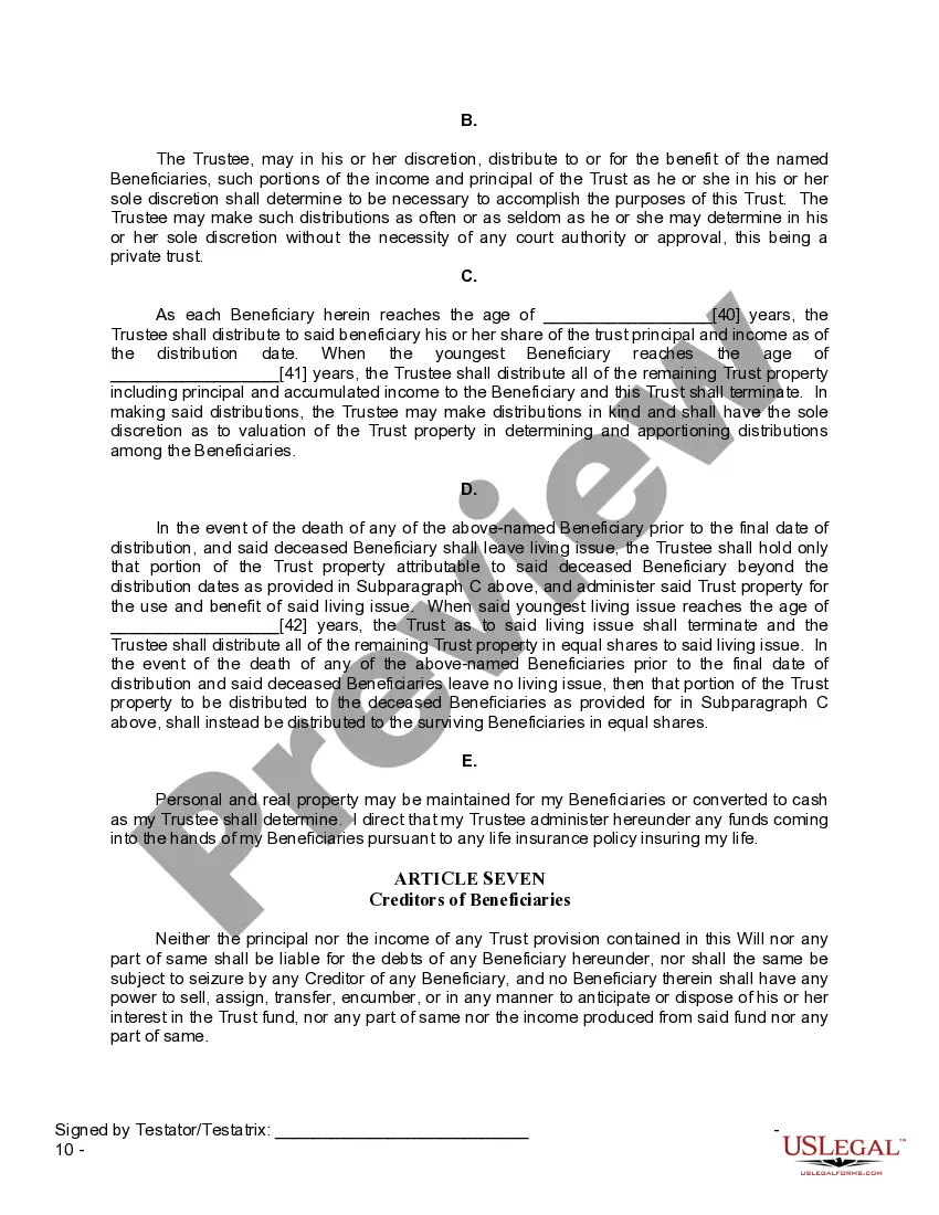 Preview Last Will and Testament for a Widow or Widower with Adult and Minor Children