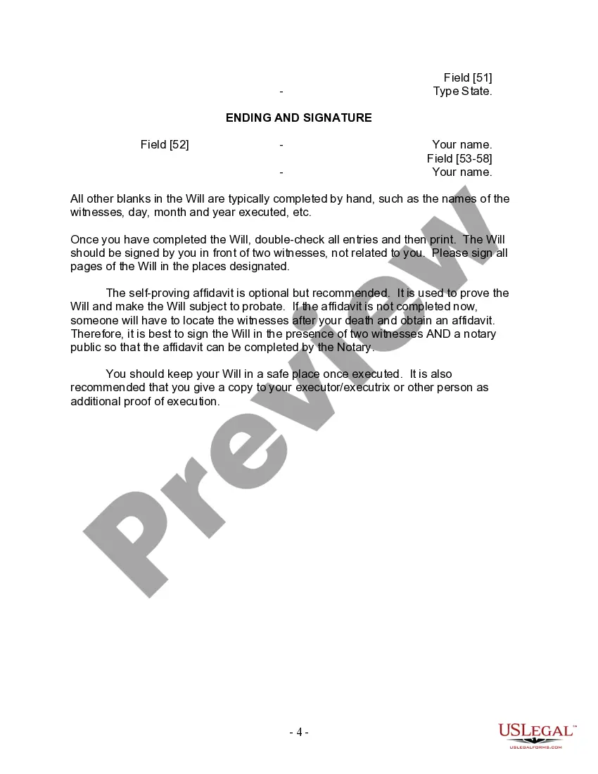 Preview Last Will and Testament for a Widow or Widower with Adult and Minor Children