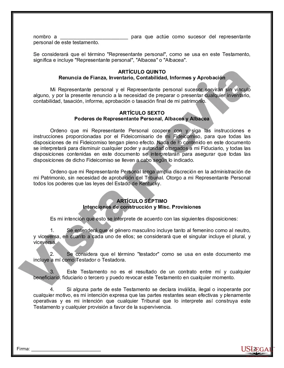 Preview Último testamento legal y formulario de testamento con todos los bienes en fideicomiso llamado testamento invertido