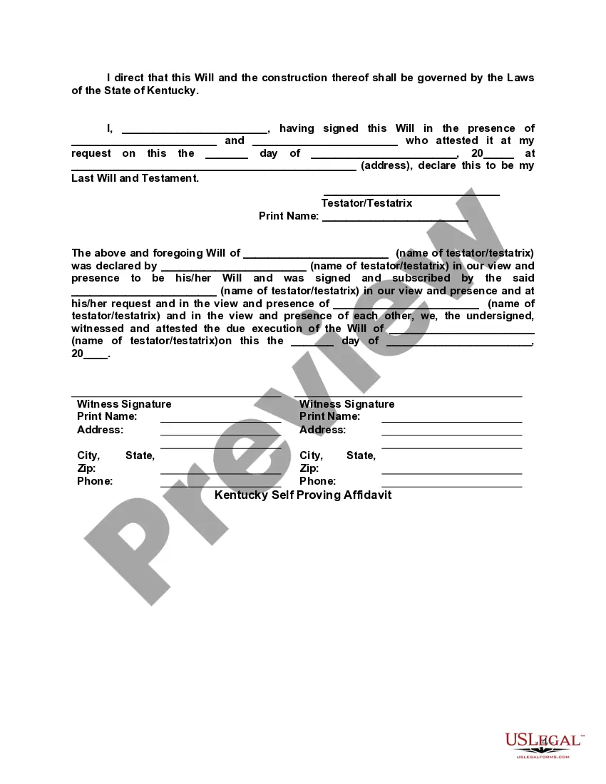 Preview Last Will and Testament with All Property to Trust called a Pour Over Will