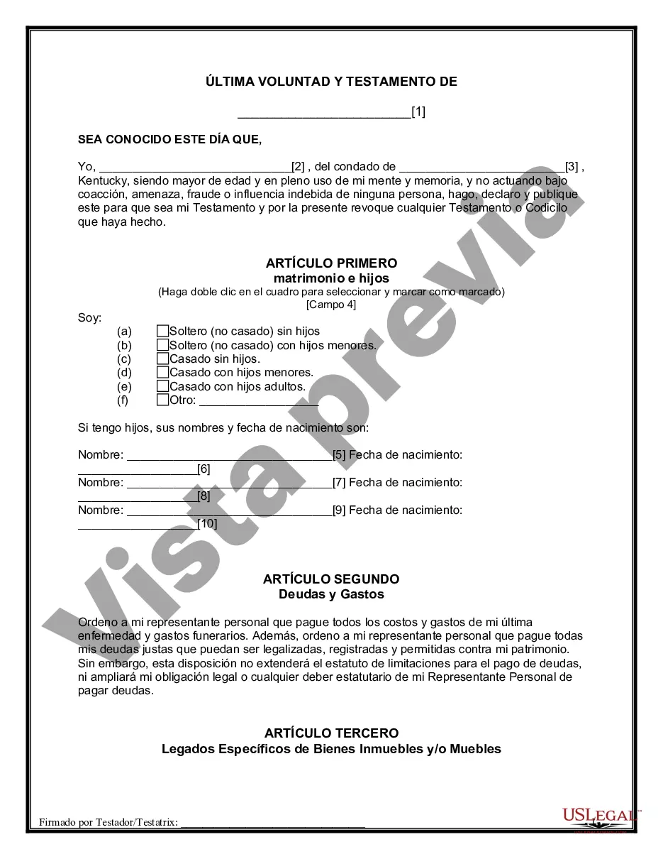 Preview Última voluntad y testamento para otras personas
