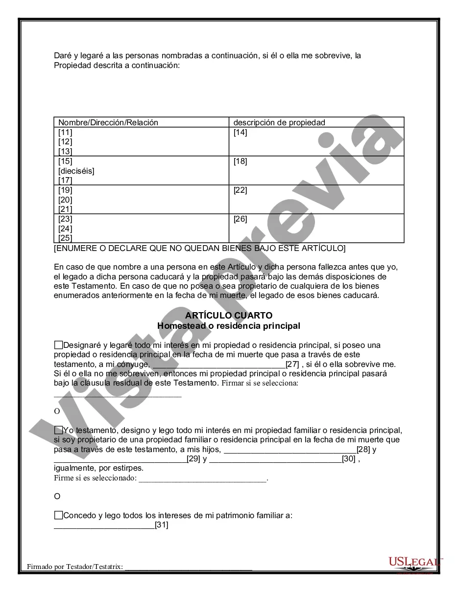 Preview Última voluntad y testamento para otras personas