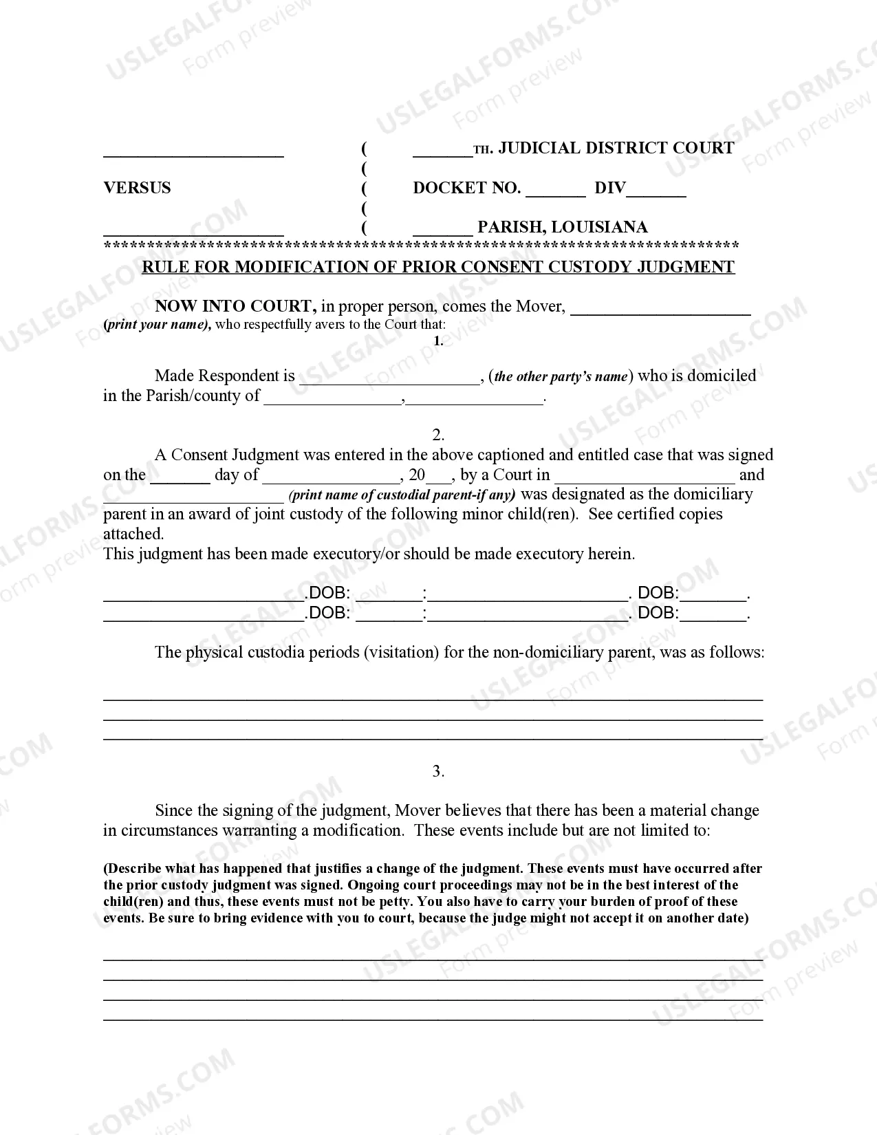 Preview Rule for Modification of Prior Consent Custody Judgment
