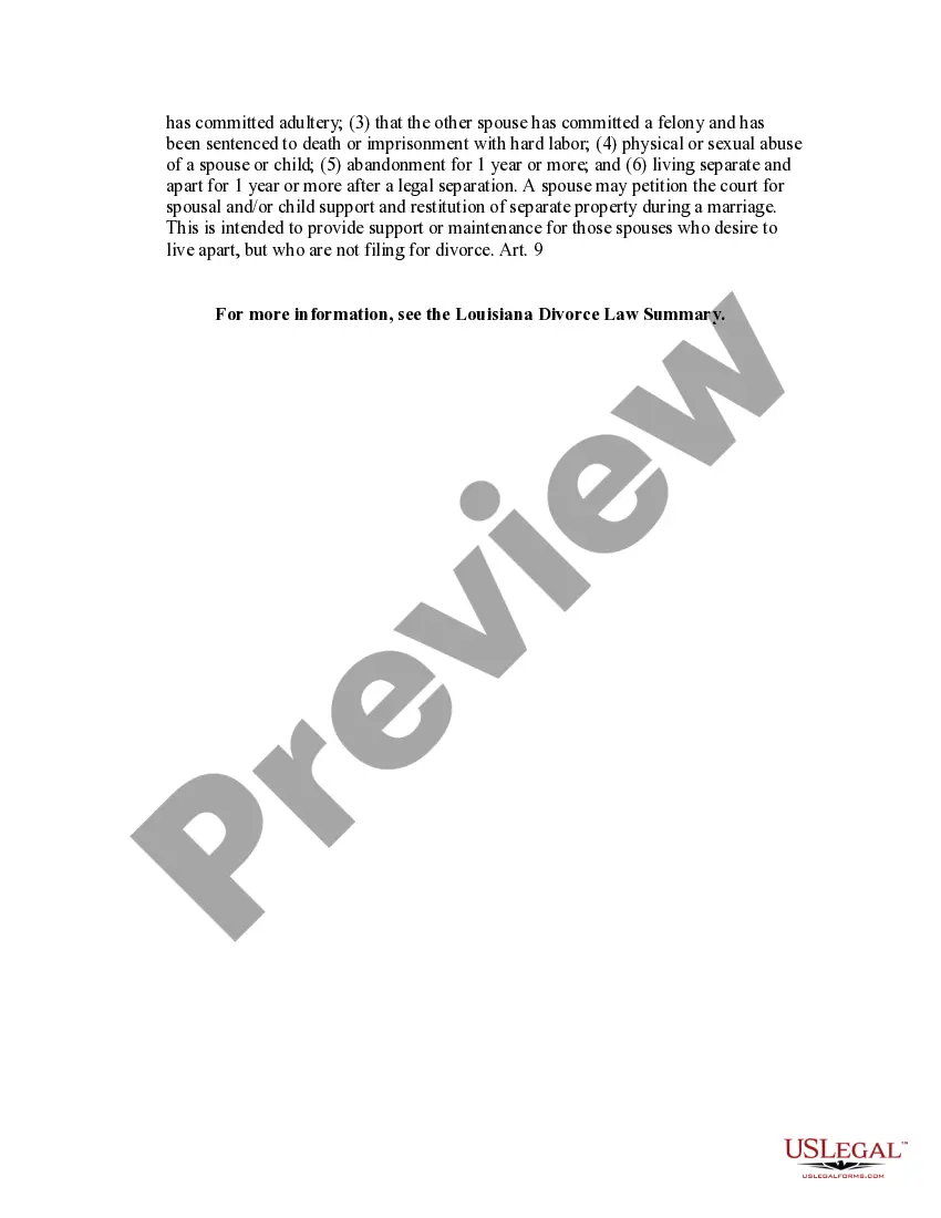 Preview Louisiana No-Fault Uncontested Agreed Divorce Package for Dissolution of Marriage with Adult Children and with or without Property and Debts
