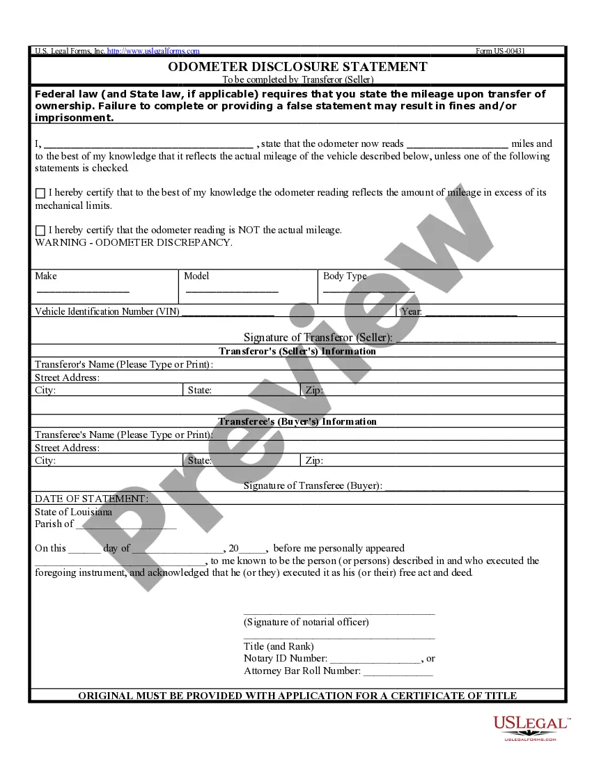 Get Bill of Sale of Automobile and Odometer Statement Preview Bill of Sale of Automobile and Odometer Statement