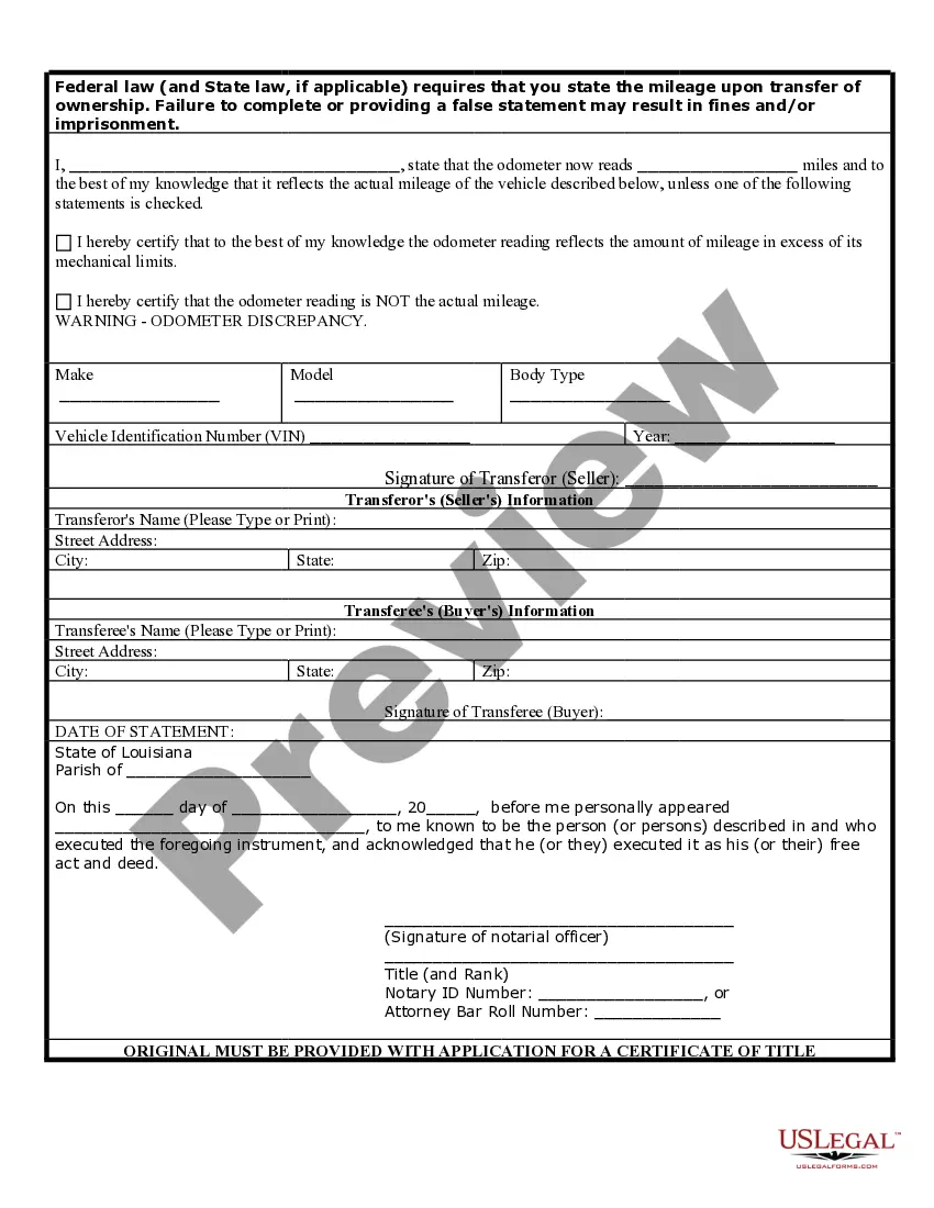 Preview Bill of Sale of Automobile and Odometer Statement for As-Is Sale