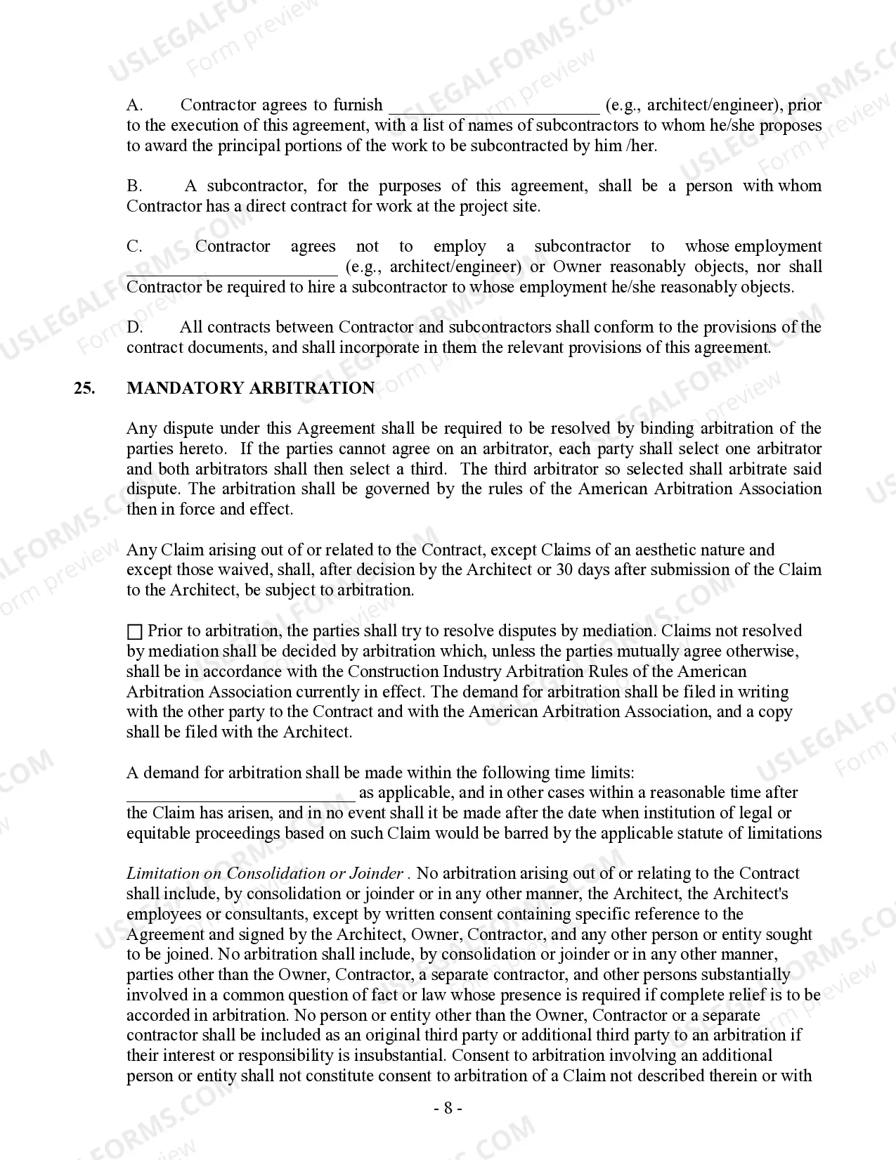 Preview Commercial Contract for Contractor