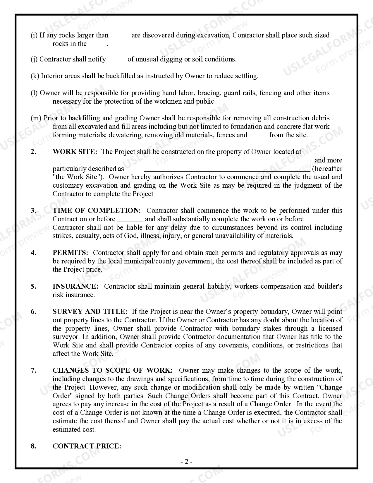 Preview Excavator Contract for Contractor