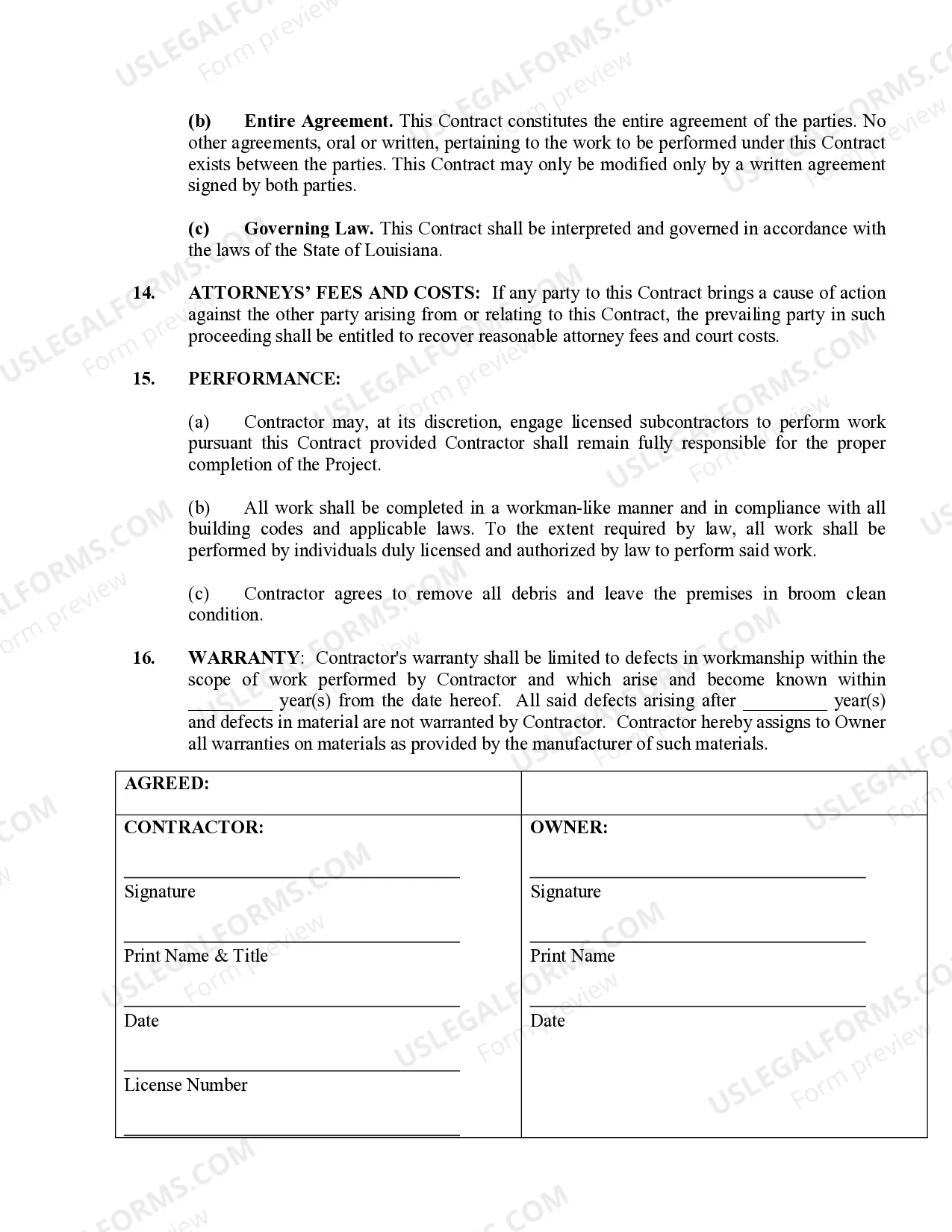 Preview Renovation Contract for Contractor