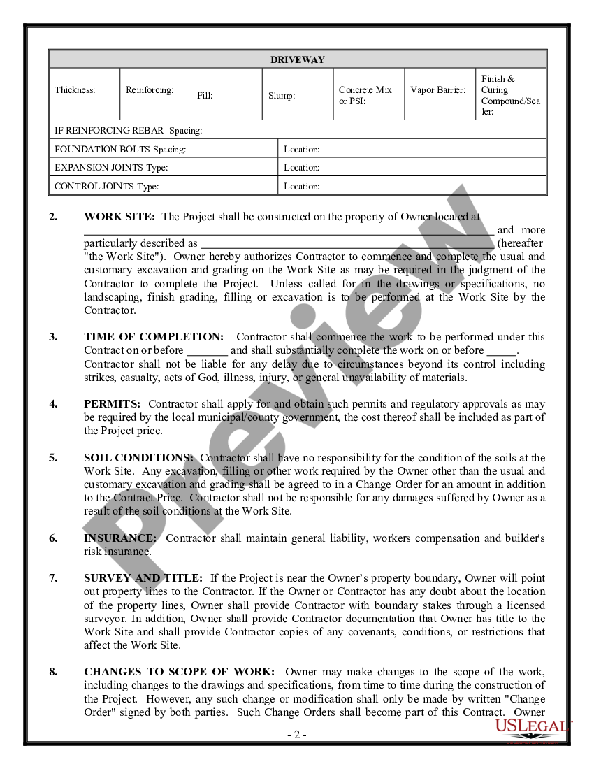 Concrete Contract Form US Legal Forms