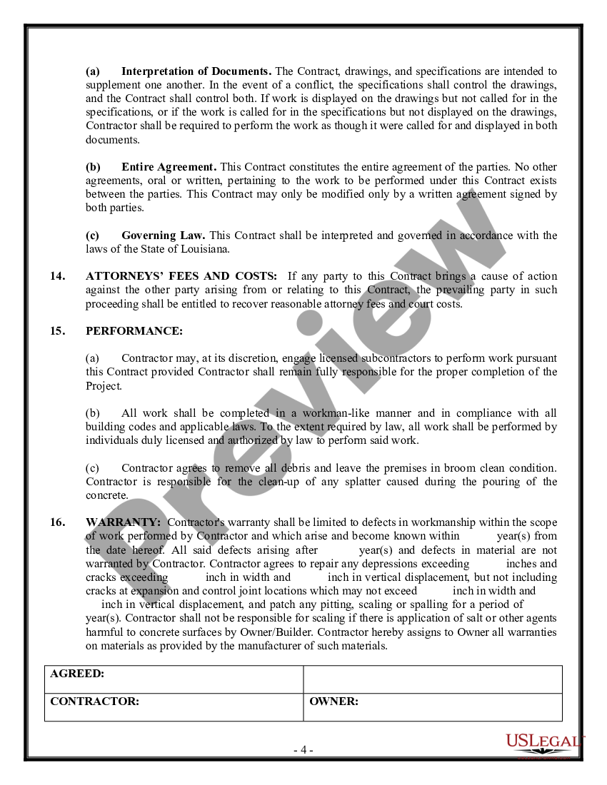 Concrete Contract Form | US Legal Forms