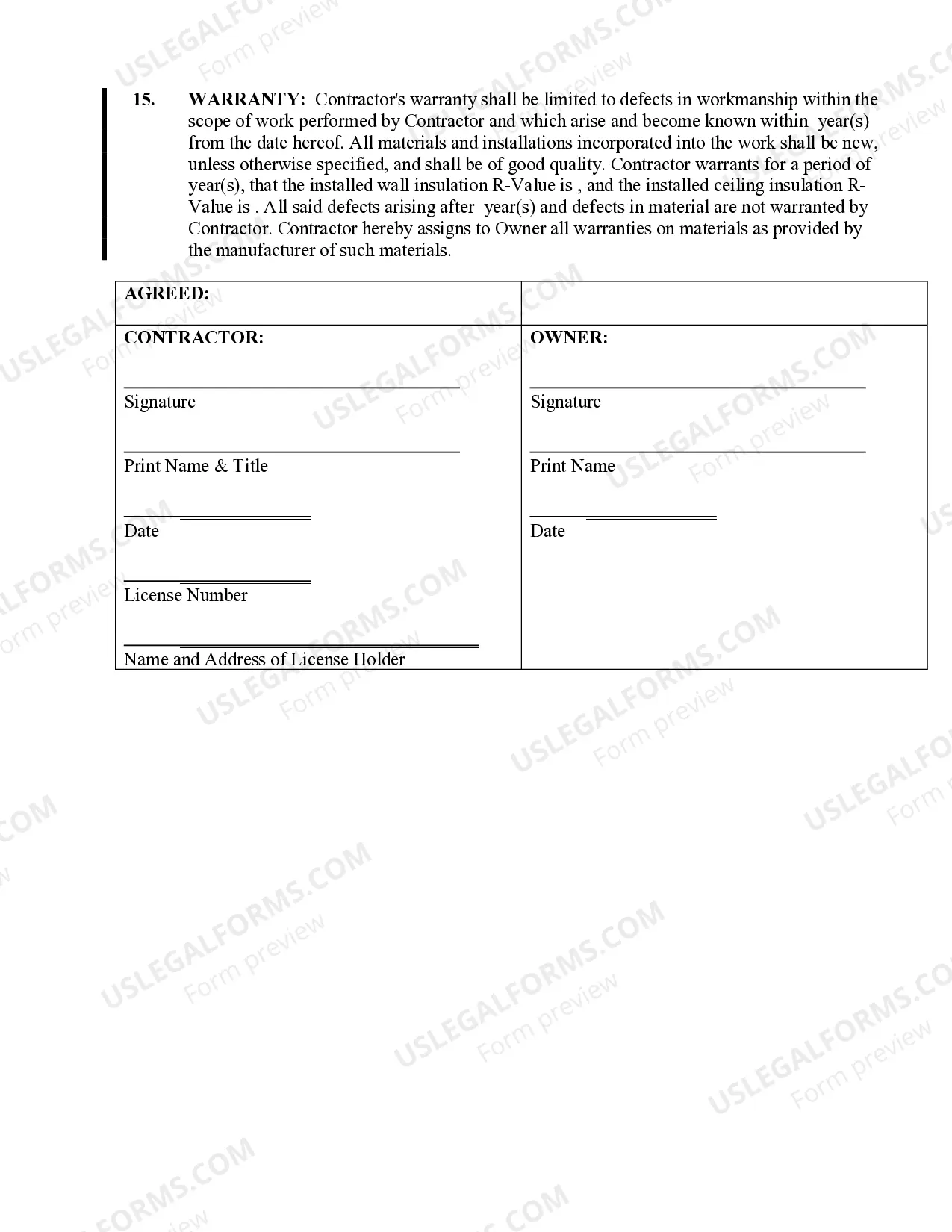 Preview Insulation Contract for Contractor