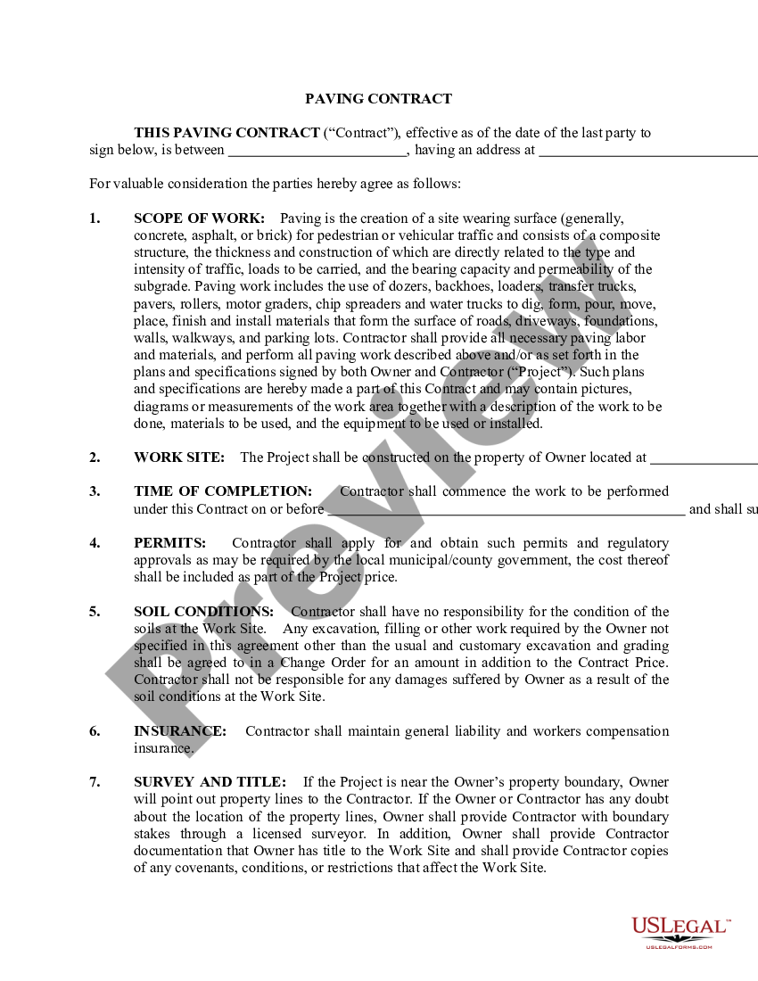 Paving Contract For Sale | US Legal Forms