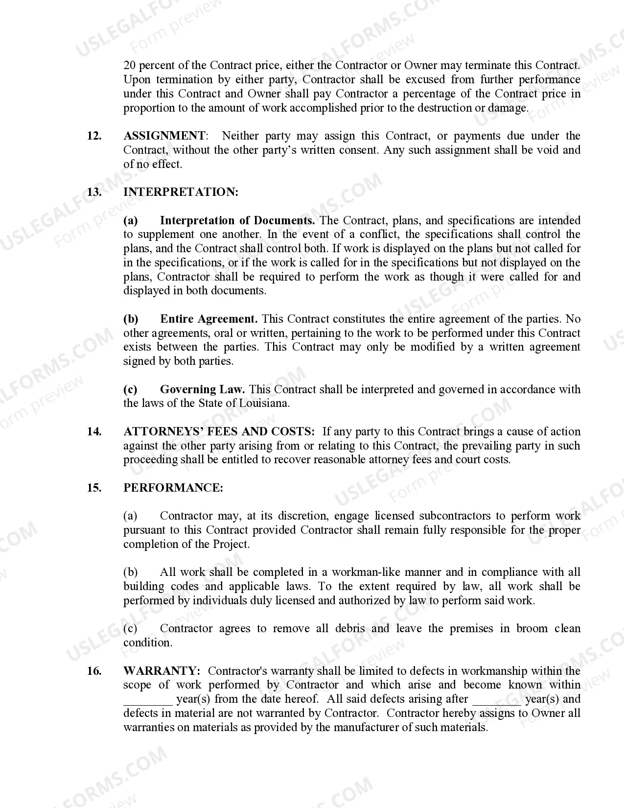 Preview Paving Contract for Contractor