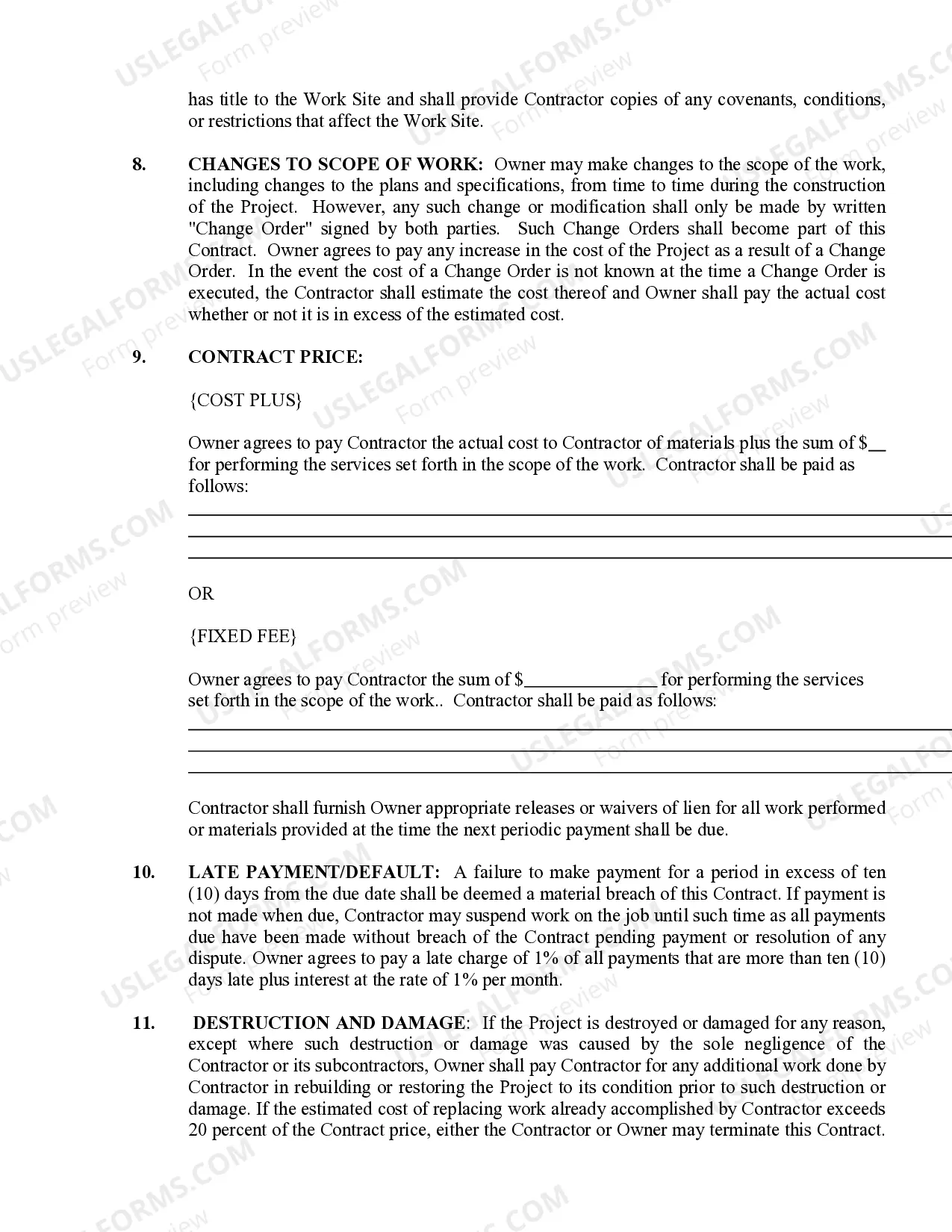 Preview Site Work Contract for Contractor