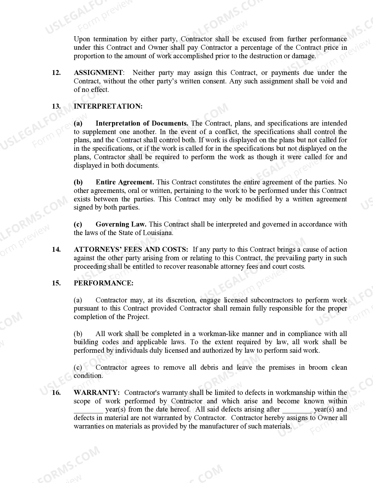 Preview Site Work Contract for Contractor