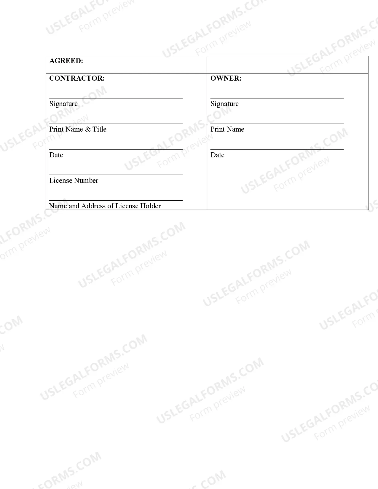 Preview Site Work Contract for Contractor