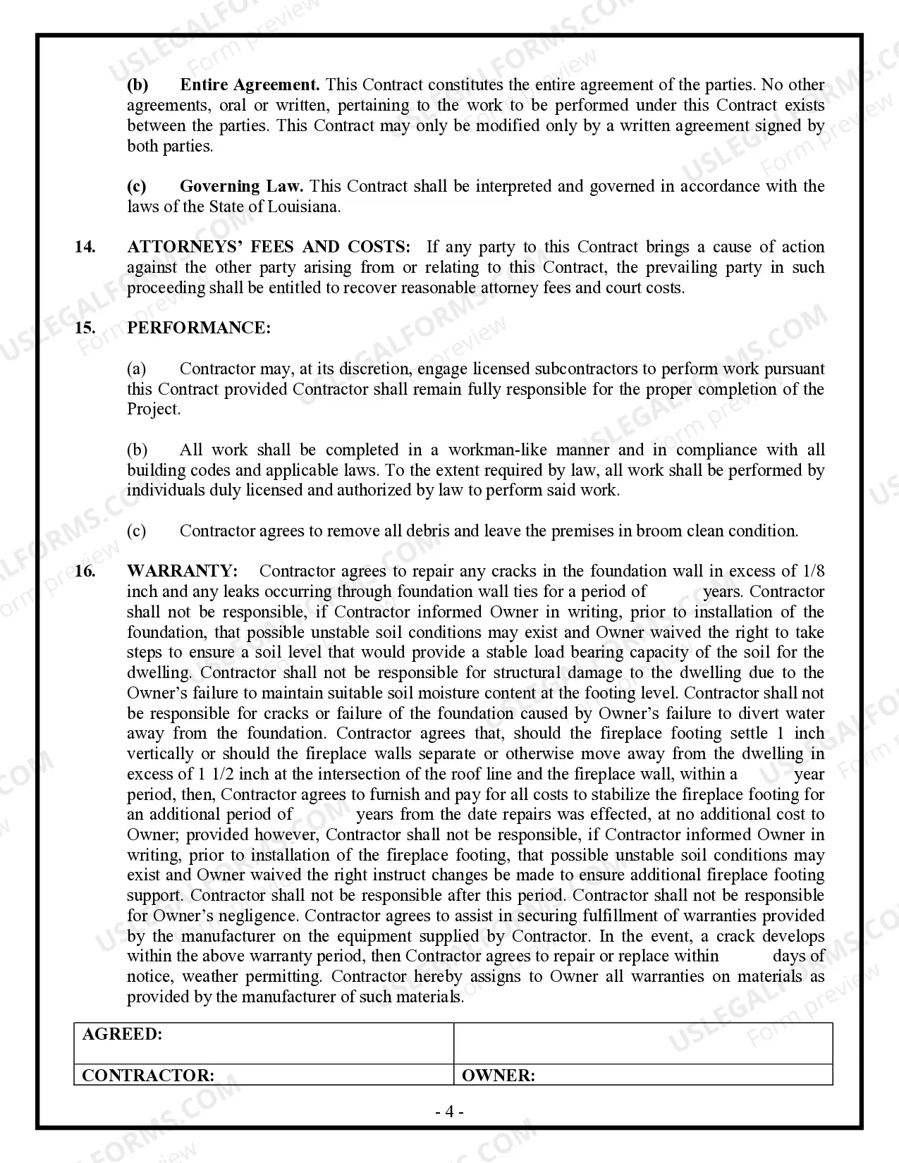 Preview Foundation Contract for Contractor