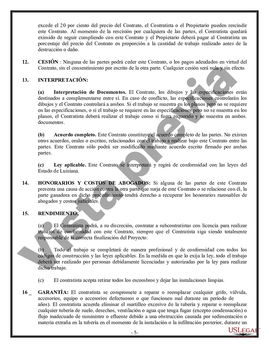 Preview Contrato de plomería para contratista