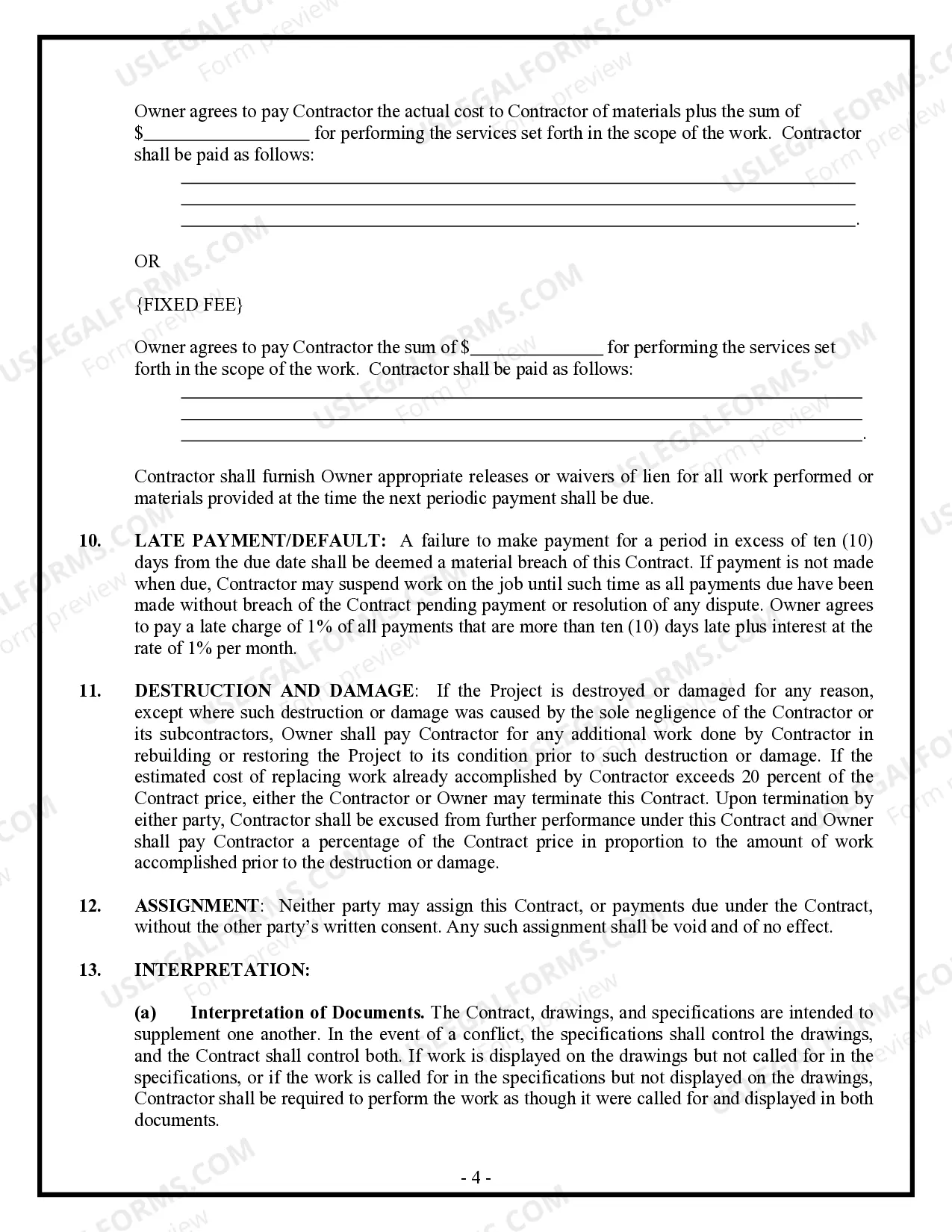 Preview Plumbing Contract for Contractor