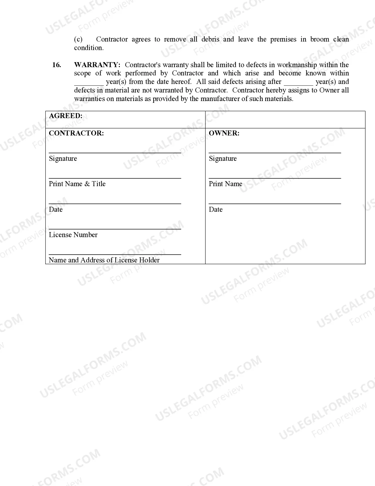 Preview Brick Mason Contract for Contractor