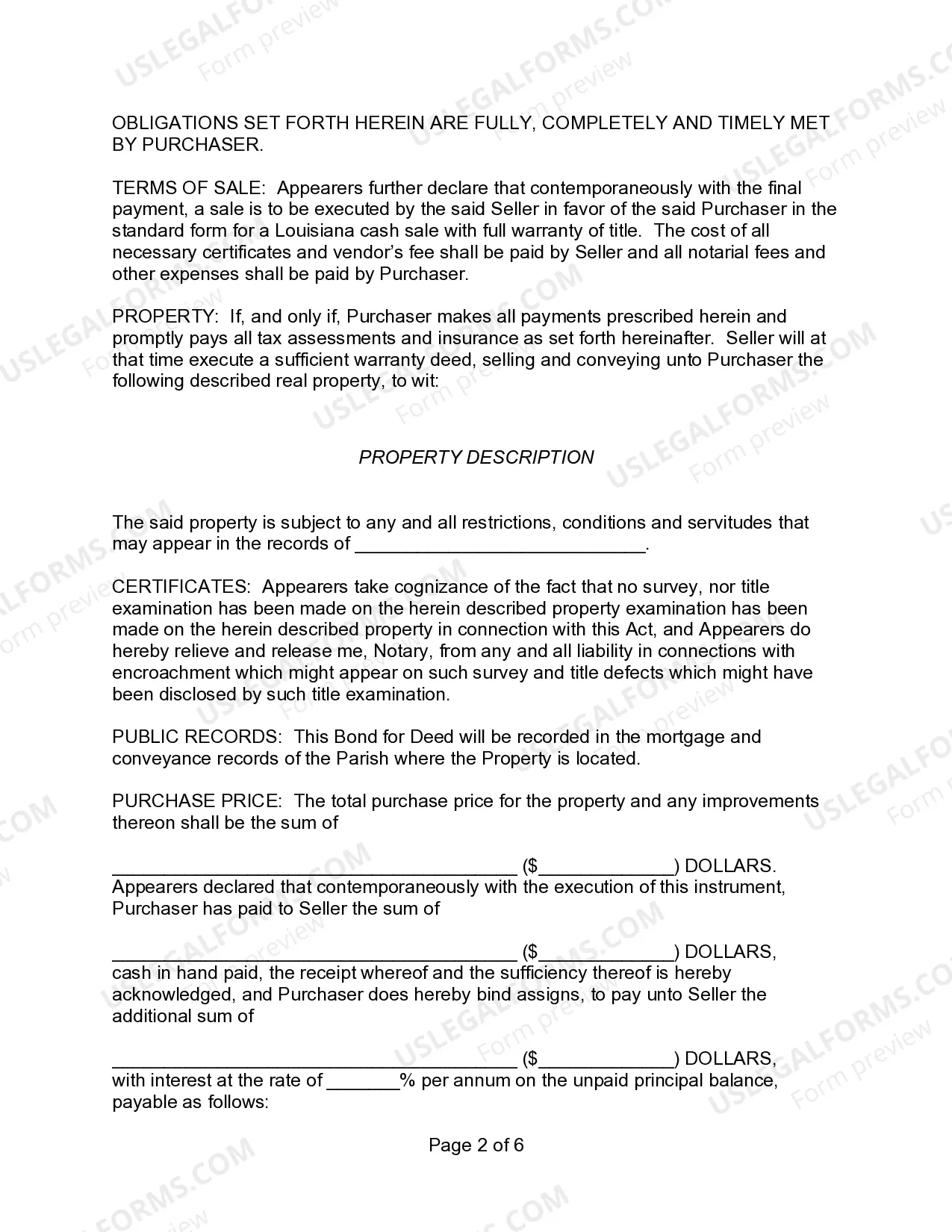 Preview Bond for Deed - Contract for Deed