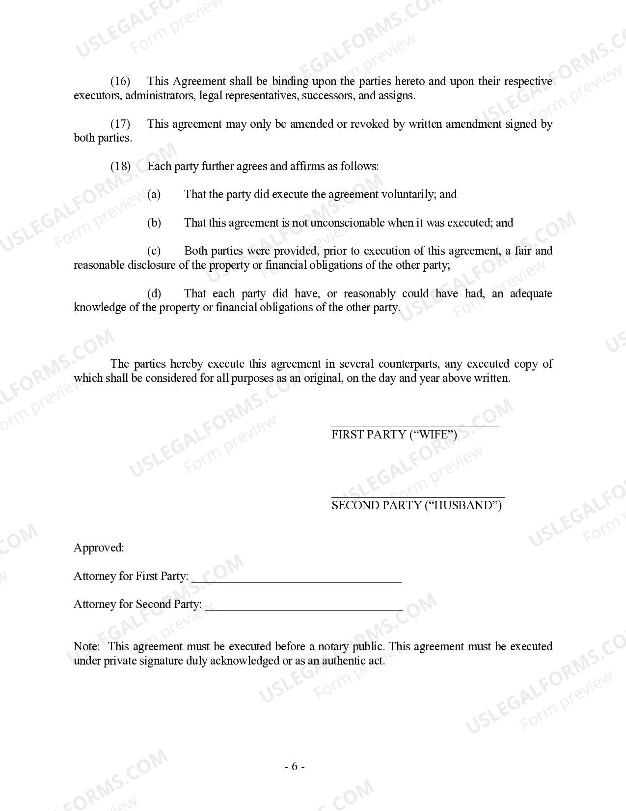 Preview Louisiana Prenuptial Premarital Agreement without Financial Statements