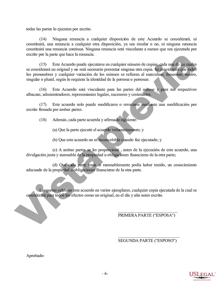 Preview Acuerdo prematrimonial prenupcial de Luisiana con estados financieros