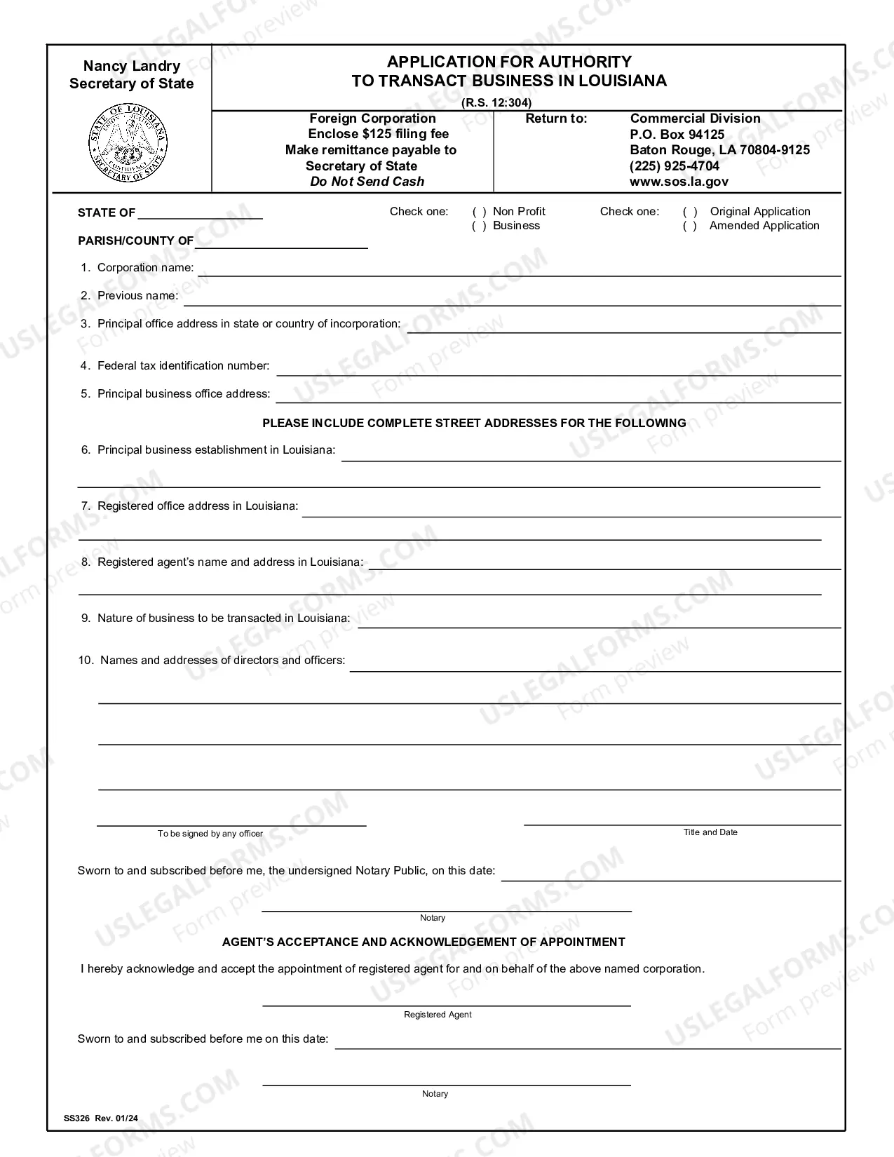 Preview Louisiana Registration of Foreign Corporation