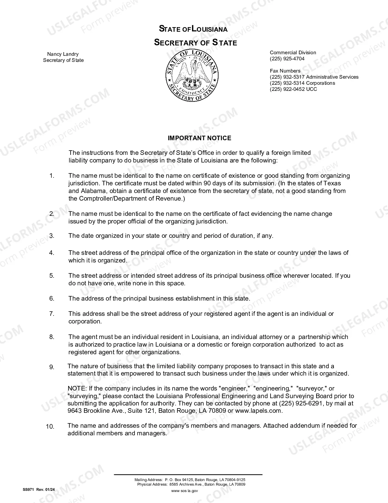 Preview Louisiana Registration of Foreign Corporation