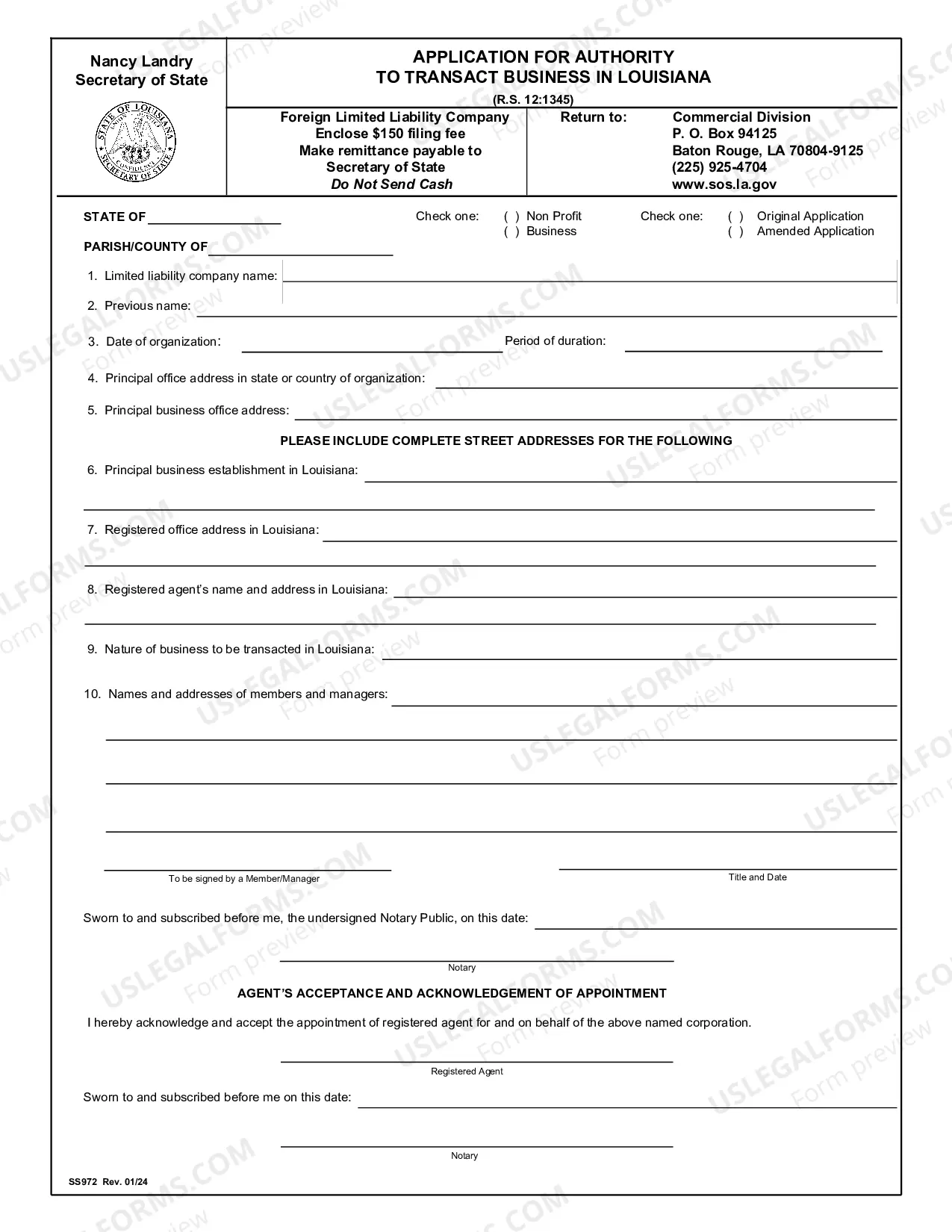 Preview Louisiana Registration of Foreign Corporation