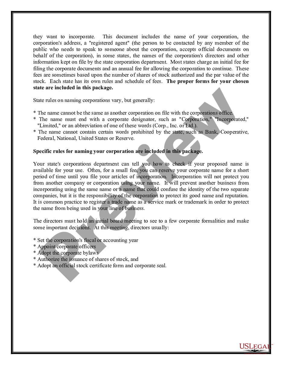 page 2 Louisiana Business Incorporation Package to Incorporate Corporation preview