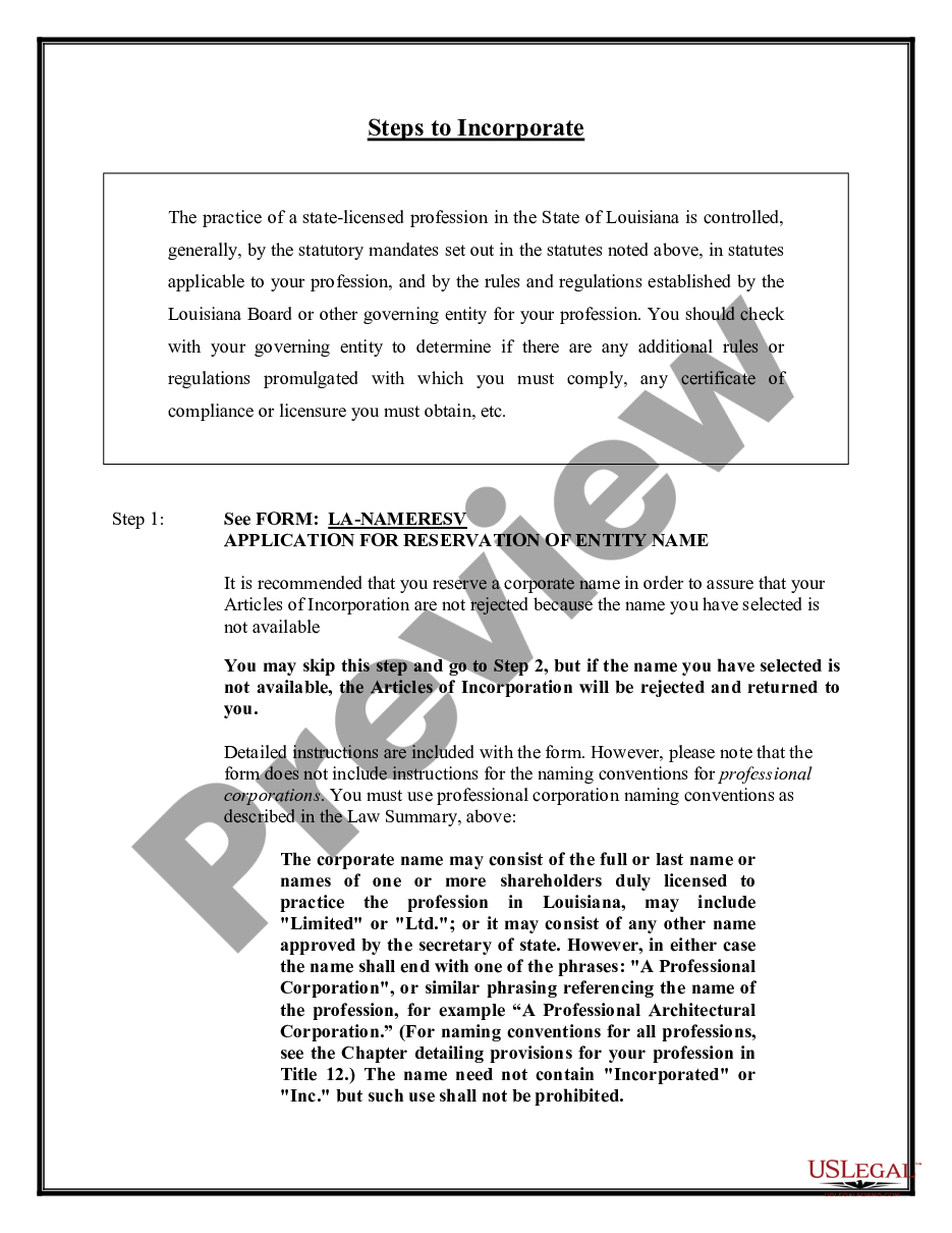 page 9 Professional Corporation Package for Louisiana preview