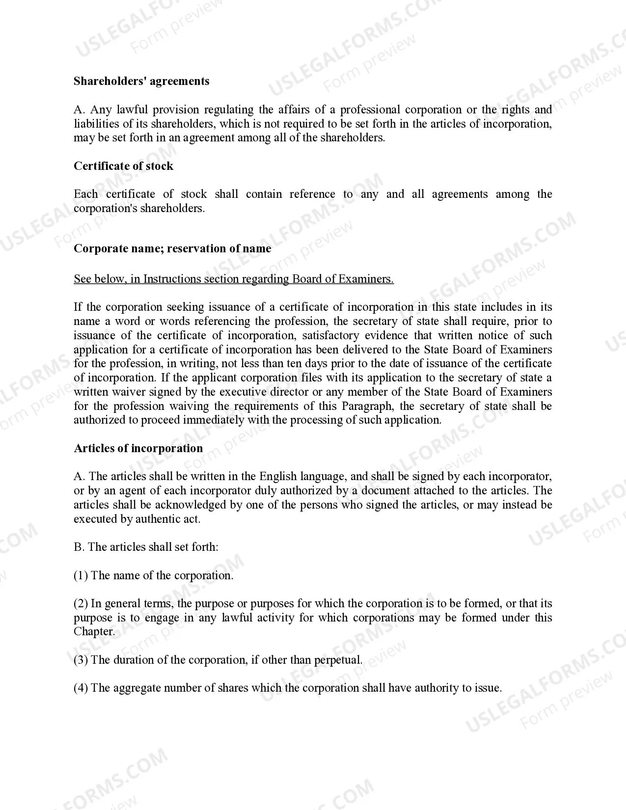 Preview Professional Corporation Package for Louisiana