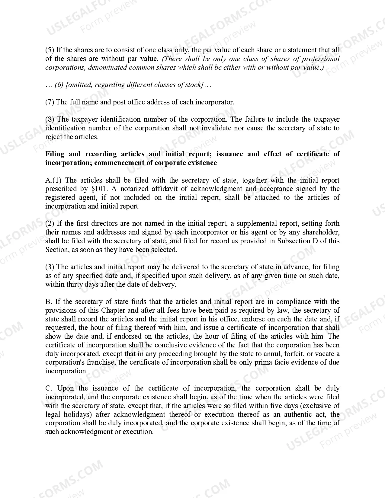 Preview Professional Corporation Package for Louisiana