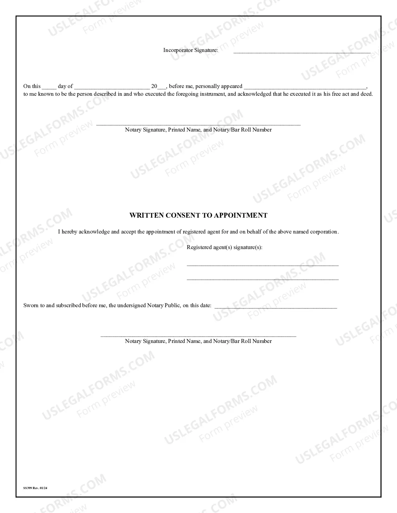 Preview Louisiana Articles of Incorporation for Domestic For-Profit Corporation