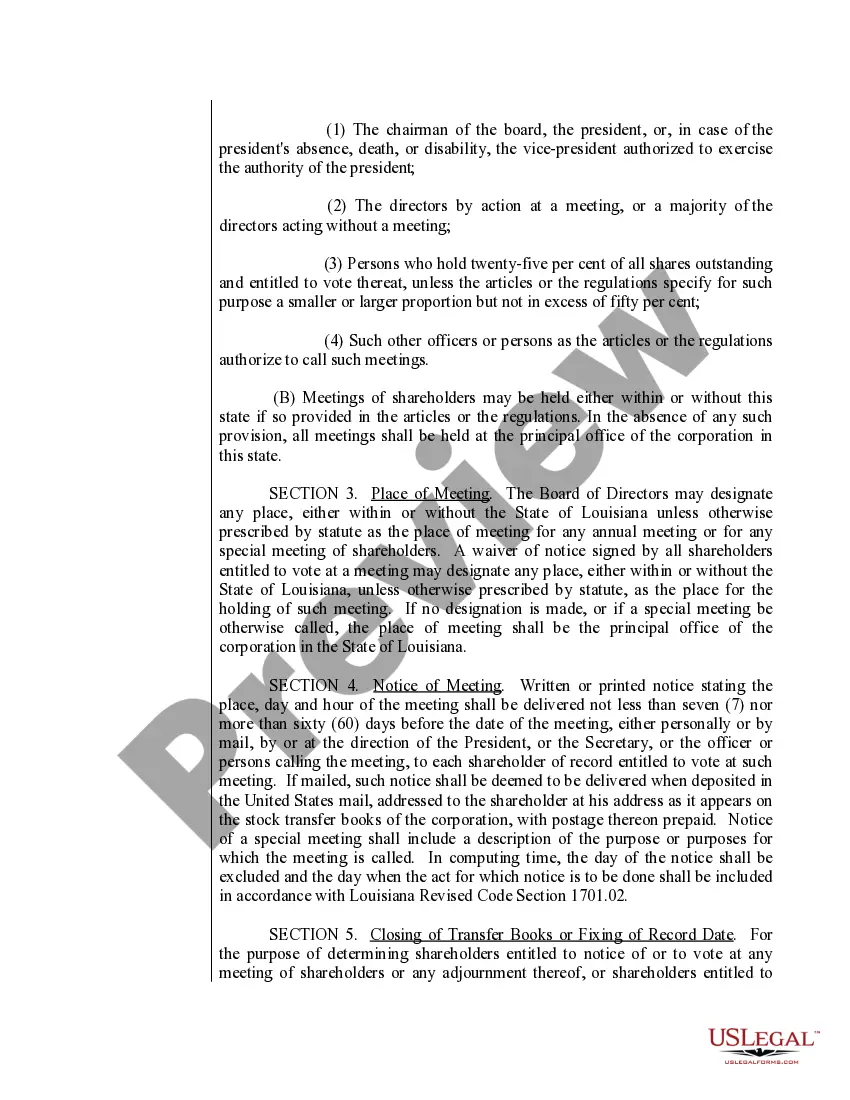 Preview Louisiana Bylaws for Corporation