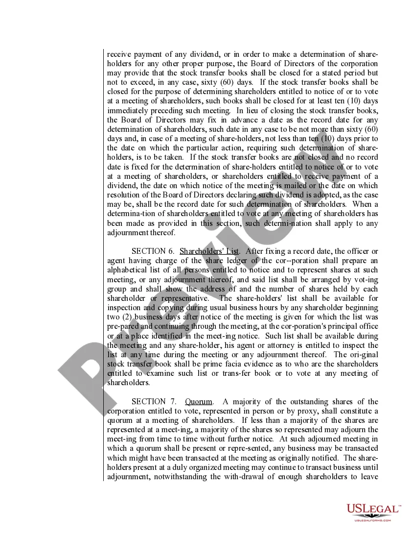 Preview Louisiana Bylaws for Corporation