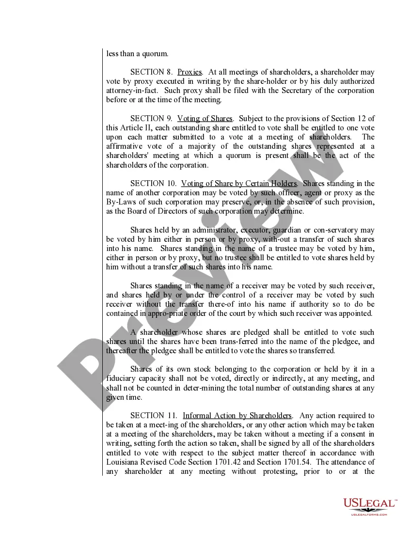 Preview Louisiana Bylaws for Corporation