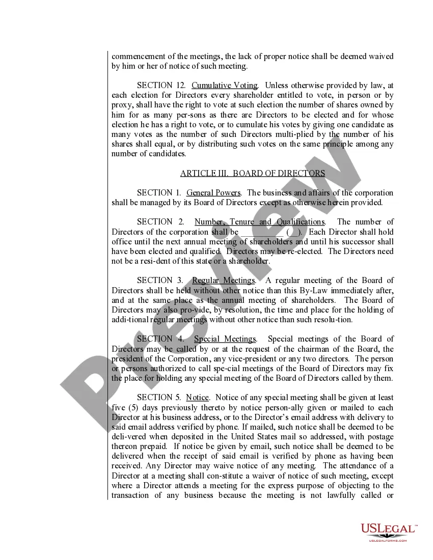 Preview Louisiana Bylaws for Corporation