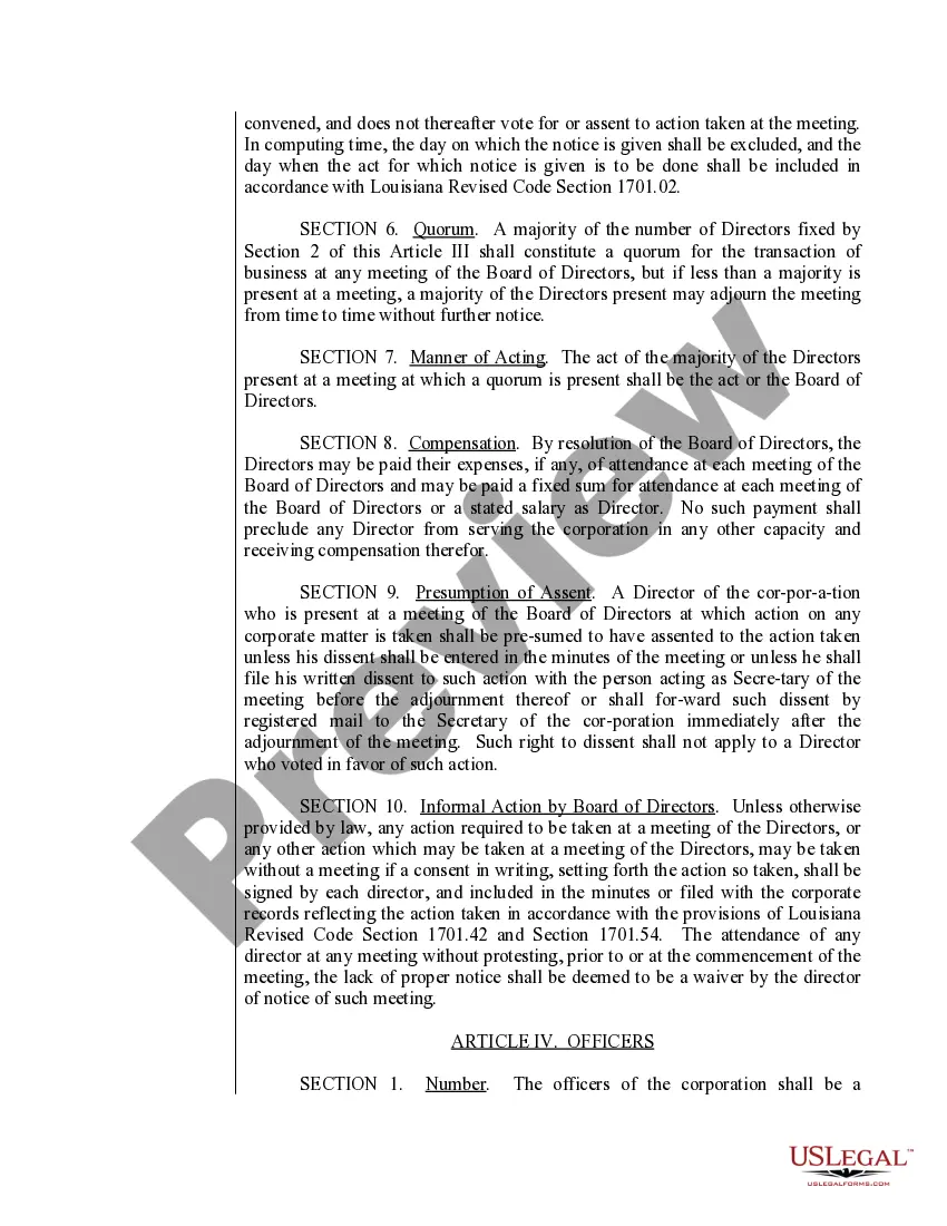 Preview Louisiana Bylaws for Corporation