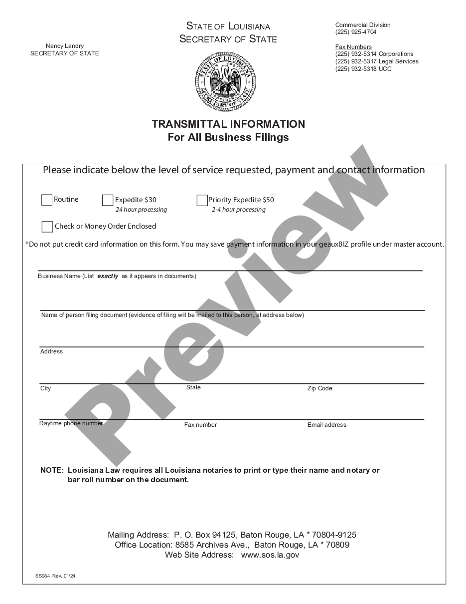 page 0 Louisiana Articles of Incorporation for Professional Corporation preview