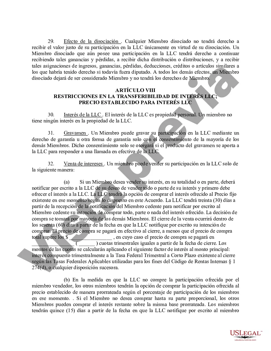 Preview Acuerdo Operativo de Sociedad de Responsabilidad Limitada LLC