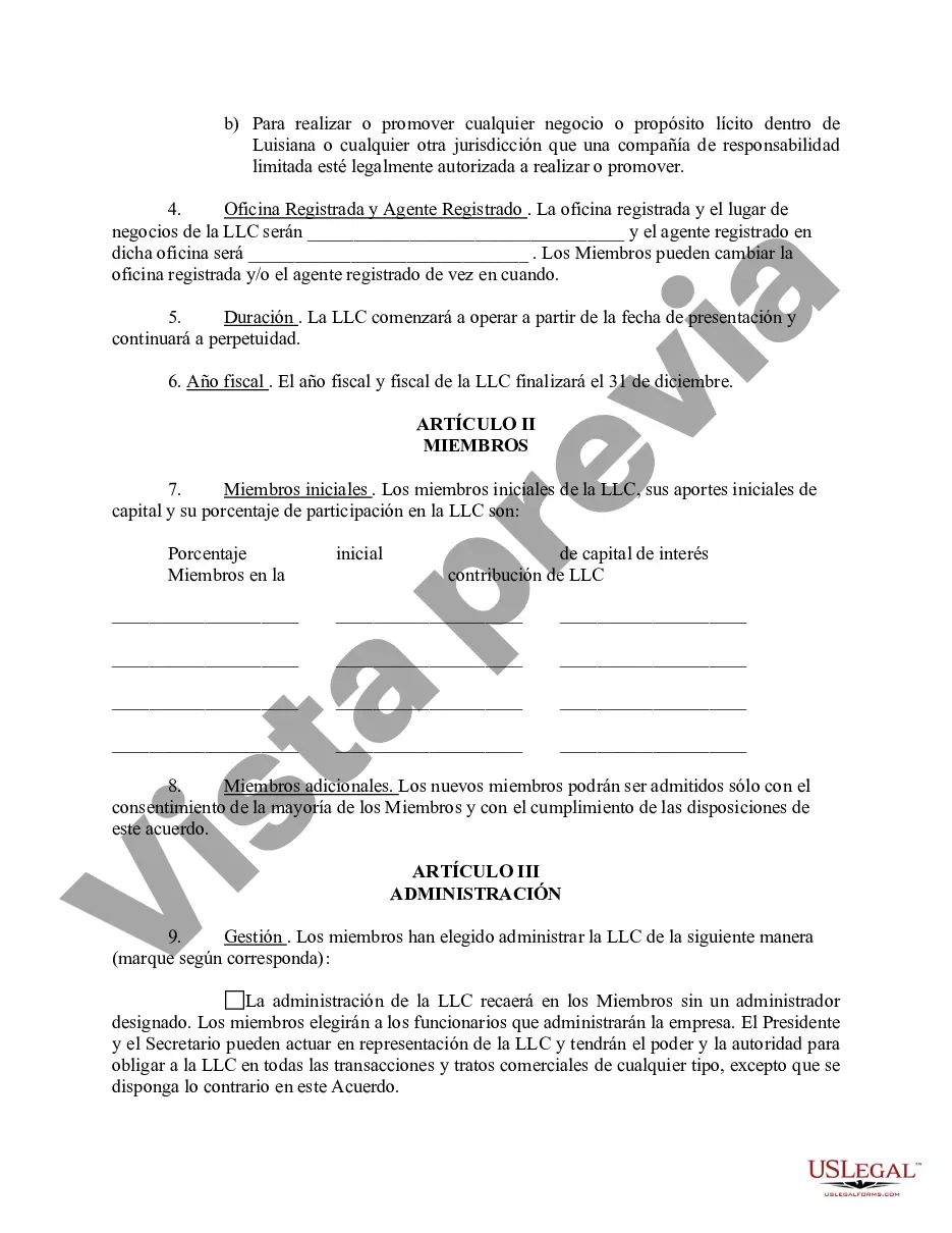 Preview Acuerdo Operativo de Sociedad de Responsabilidad Limitada LLC