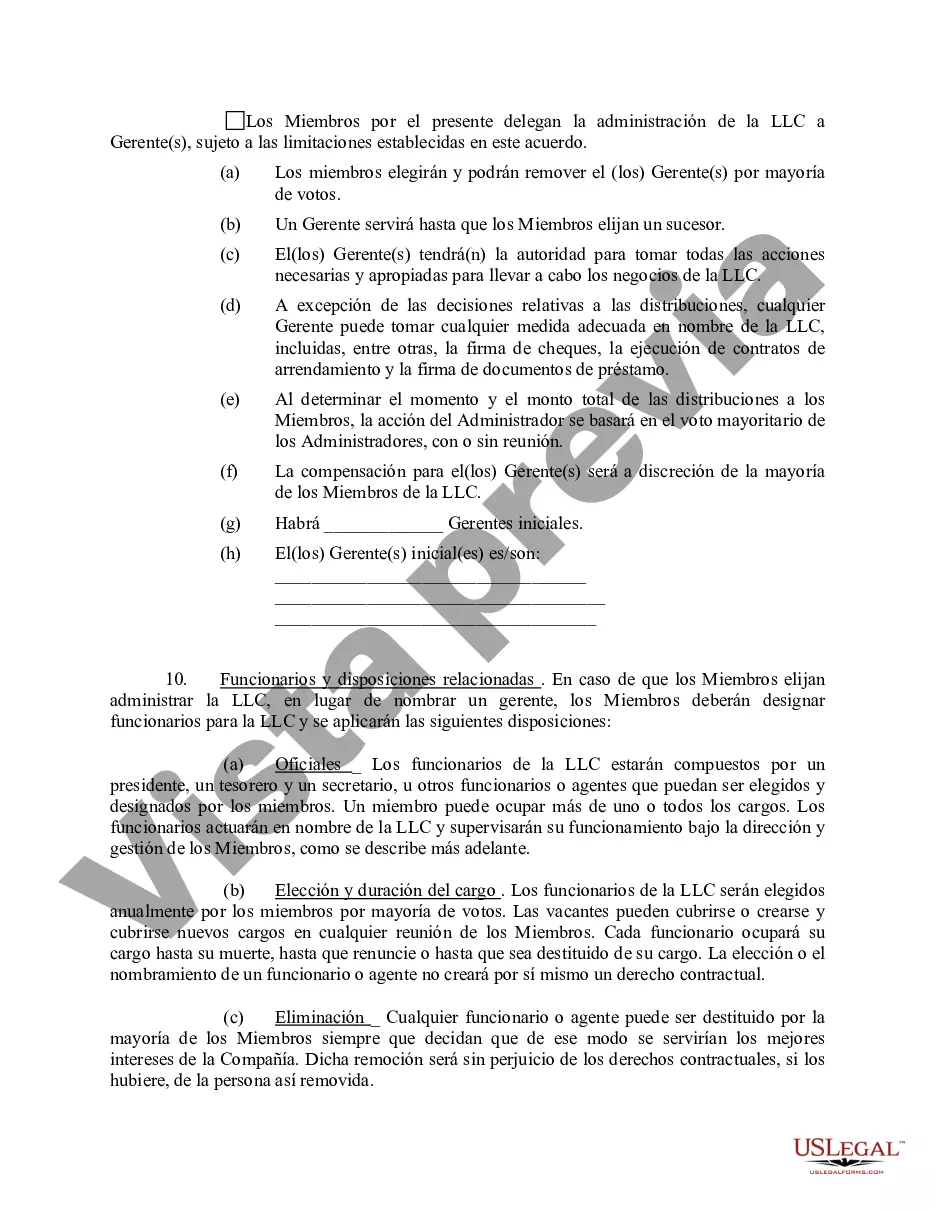 Preview Acuerdo Operativo de Sociedad de Responsabilidad Limitada LLC
