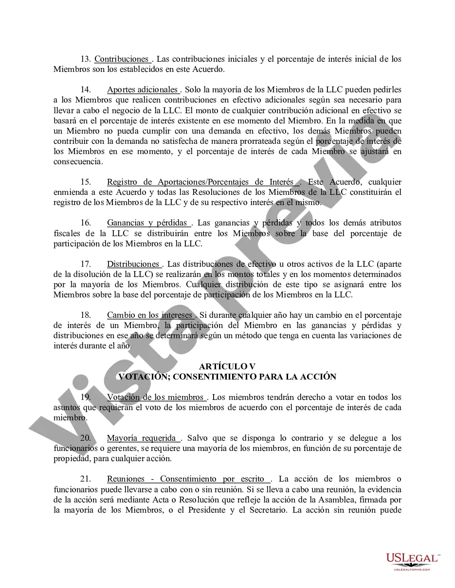 Preview Acuerdo Operativo de Sociedad de Responsabilidad Limitada LLC