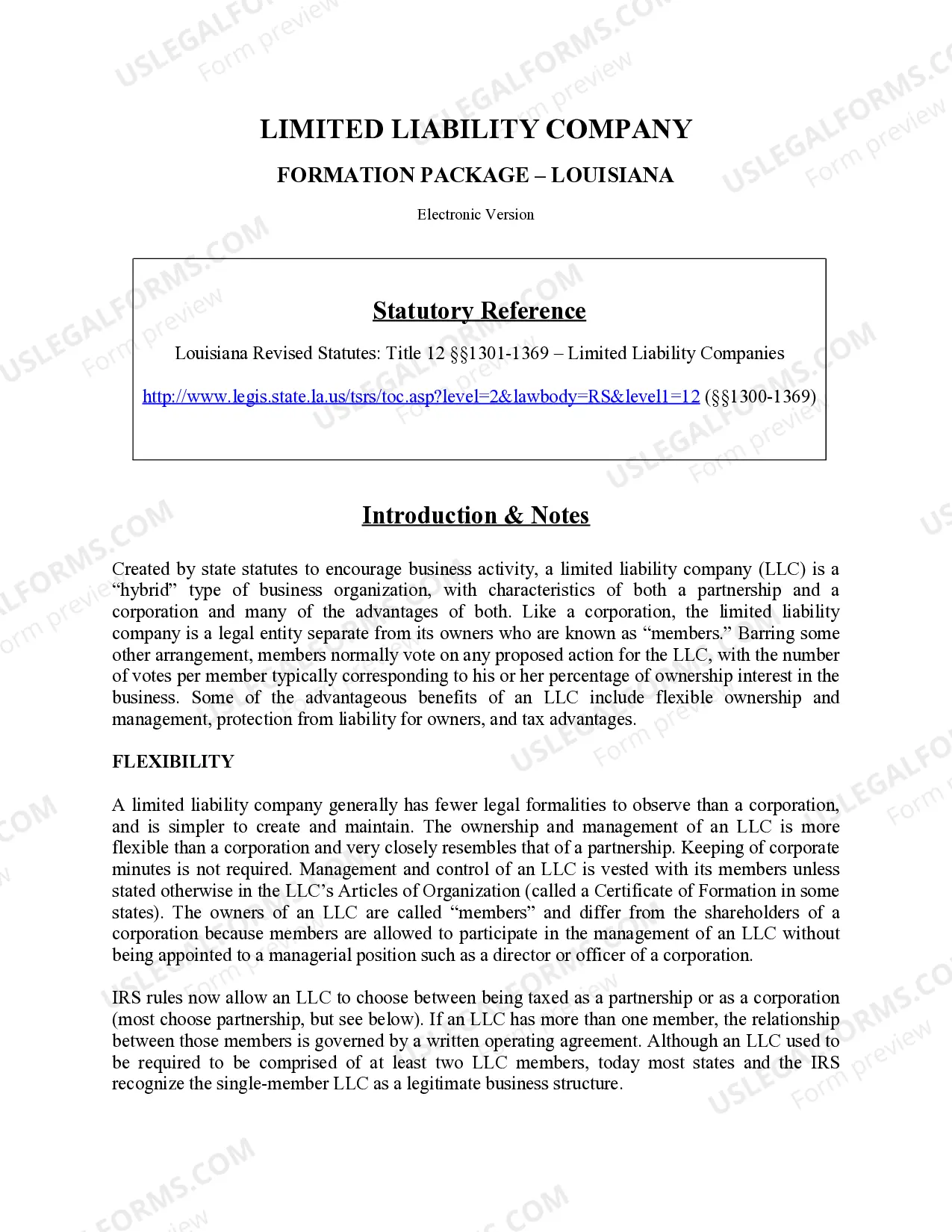 Preview Louisiana Limited Liability Company LLC Formation Package
