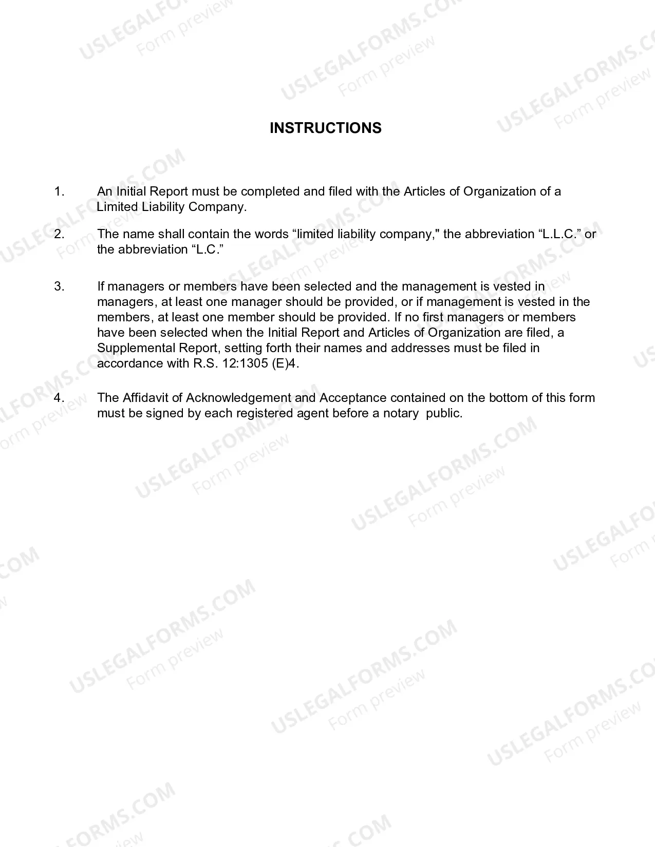 Preview Louisiana Articles of Organization for Domestic Limited Liability Company LLC
