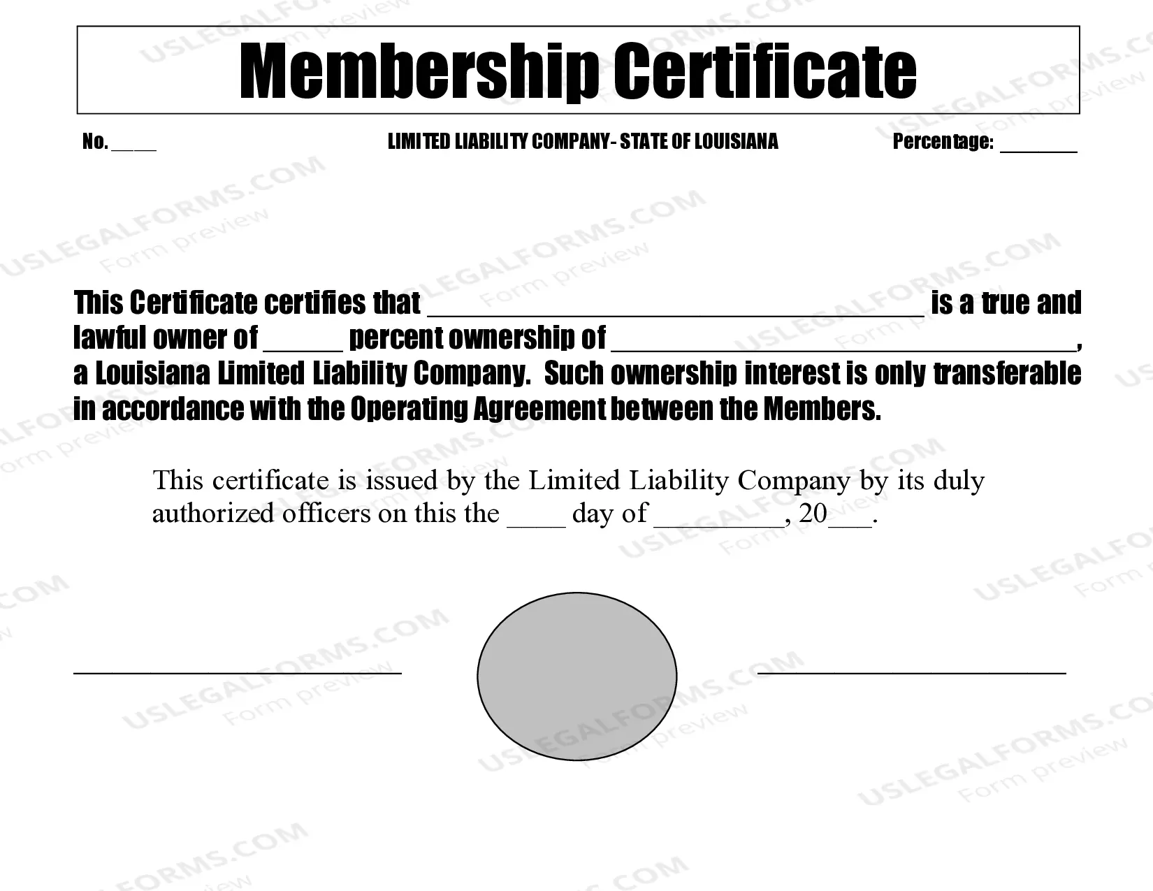 Preview Louisiana Professional Limited Liability Company PLLC Formation Package