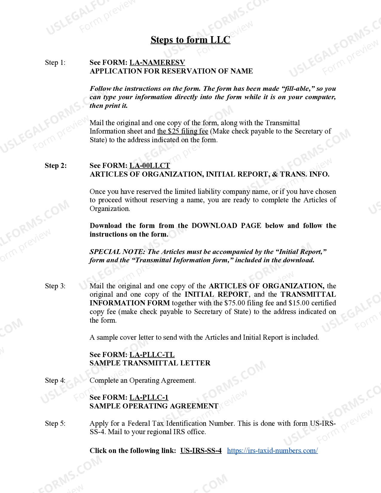 Preview Louisiana Professional Limited Liability Company PLLC Formation Package